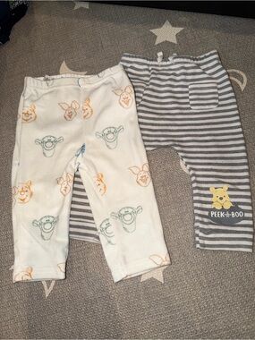 Baby Pants Duo - Tigger/Tigger Face Print & Gray Stripe Peek-a-Boo